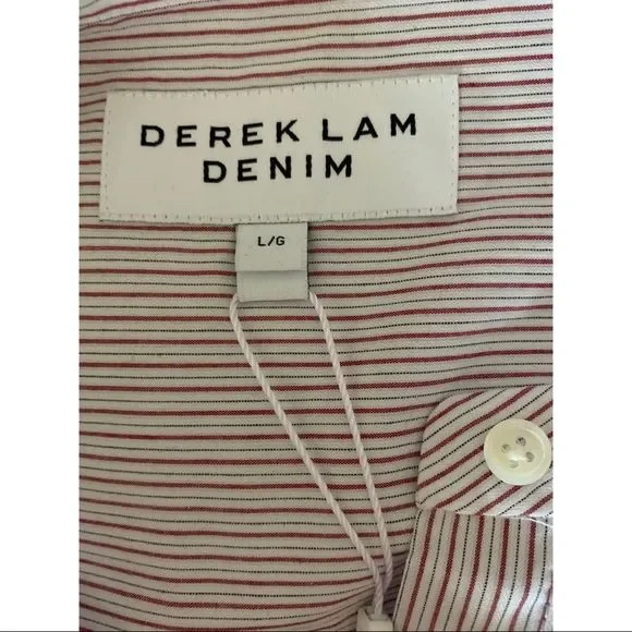 Derek Lam 10 Crosby Striped LS Ruffle B-F Shirt L - Picture 8 of 8